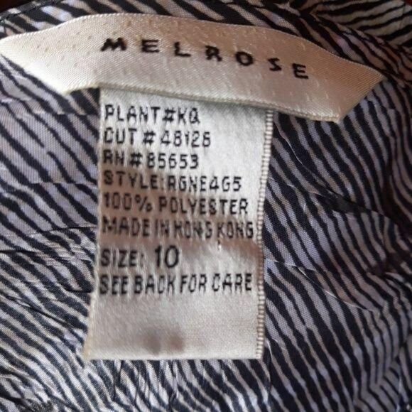 Melrose Top Sleeveless Crinkle Twisted Scoop Botanical Leaf Striped Black Sz 10 - Picture 3 of 7
